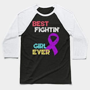 Best Fightin' Girl Ever Pancreatic Awareness Purple Ribbon Warrior Support Survivor Baseball T-Shirt